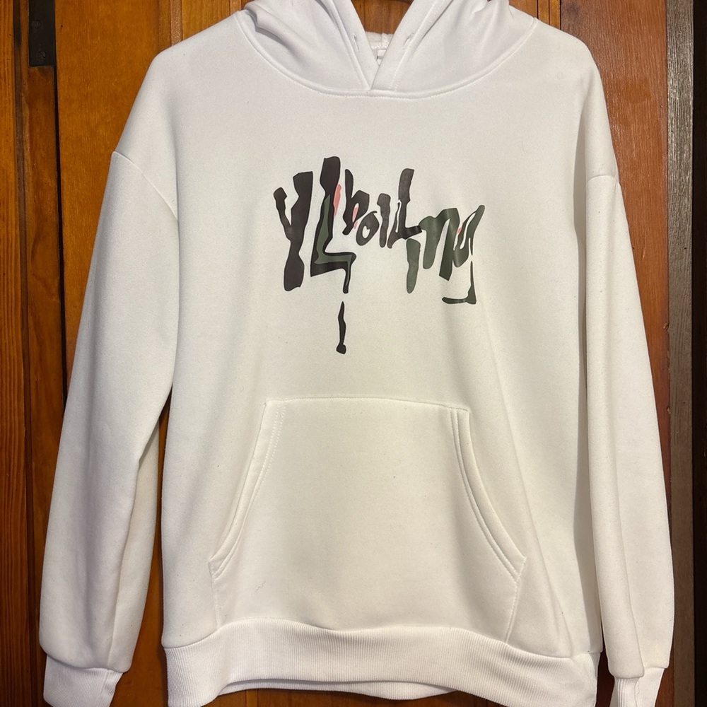 White Hoodie with Black Drip Graphic
